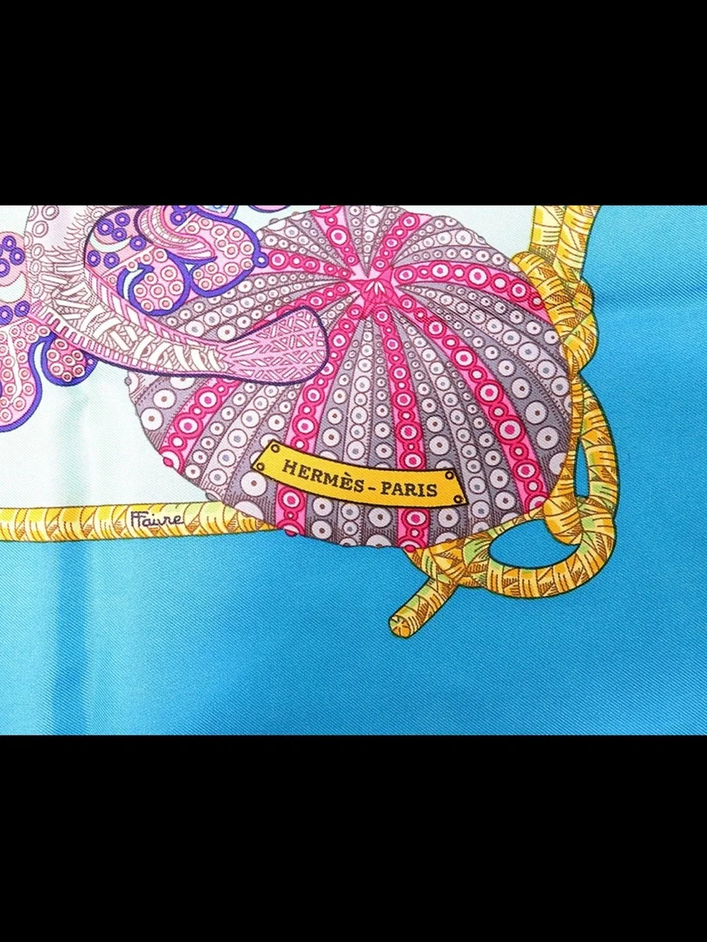 Hermes Turquoise Blue Marine Life Silk Scarf with Multicolor Fish